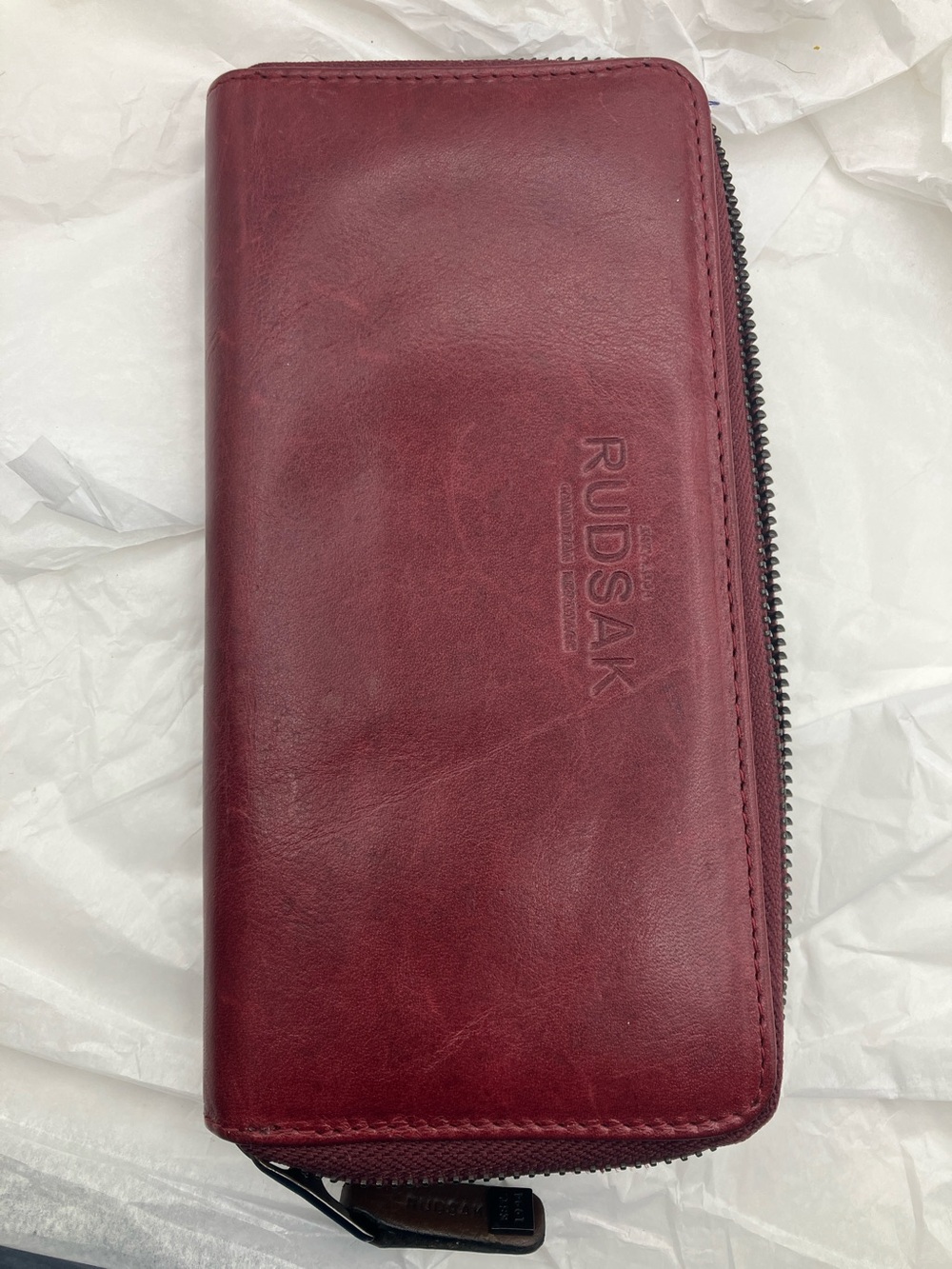 RUDSAK Burgundy Leather Zip Wallet